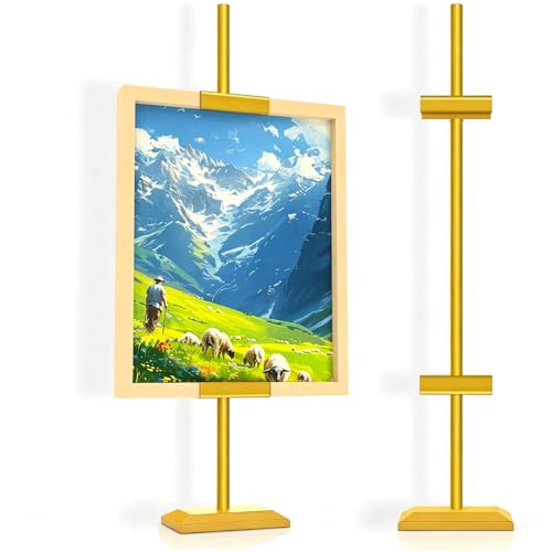 Adjustable Tabletop Easel Stand for Frames up to 29" H - Heavy-Duty Picture Frame Stand for Display, Canvas & Art, Premium Metal Gold