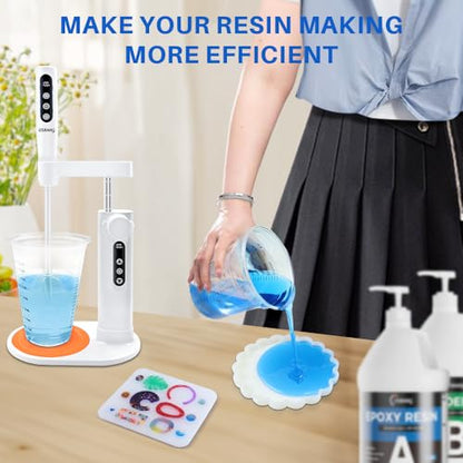OSBANG Electric Resin Mixer with Stand, Rechargeable Epoxy Resin Mixer with Hands-Free Resin Mixer Stand for Save Your Wrist, Resin Accessories for Resin, Silicone, Resin Molds, Soap Making & More