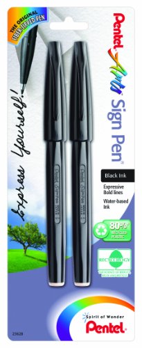 Pentel Arts Sign Pen, Black Ink, 2 Pack (S520BP2A), Assorted - color: Black, size: 2 Count (Pack of 1)