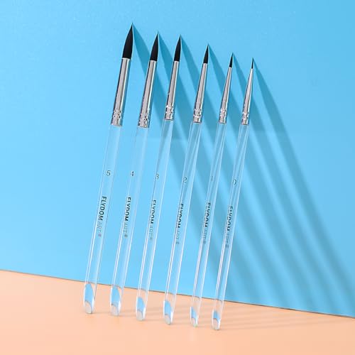 Watercolor Paint Brushes Set,Detail Line Brush,Short Handle Brushes, Soft Synthetic Hair, Pointed Round Mop Brush for Watercolor, Acrylic, Gouache, Aquarelle & Oil Painting, 6 Pcs Set