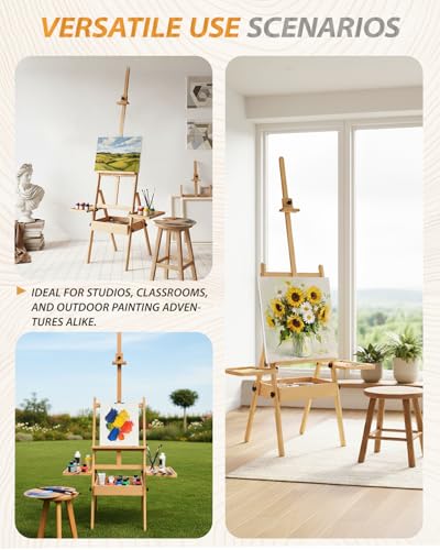 Foldable & Adjustable Art Easel with Storage Drawer Trays, Beech Wooden Easel Stand for Painting,H Frame Artist Easel for Painting Easel for Adults,Wood Easel Stand for Artist Students Studio - style: Upgraded Easel
