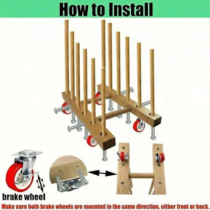 Artwork Storage Rack with Brake Caster Wheels,Art Drying Rack, Canvas Storage Rack,Wood Storage Stand for Drawing Board, Prints, Perfect for Studios,Galleries, Museums, Art Venues (12in)