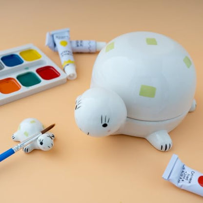 Turtle-Shaped Ceramic Paint Palette, with Removable Top Cover as Water Bowl | Wet Palette for Acrylic Painting with Brush Rest, Cute Desktop Decorations for Ocean Lovers, Creative Gifts for Artists