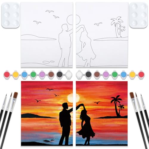 VOCHIC Sip and Paint Kit,Pre Drawn Canvas Couples Paint Party Kit Painting Art Set for Adults Date Night Sunset Beach 2 Pack (12 x 16 Inches, Dancing Couple) - size: 12x16, style: Dancing Couple