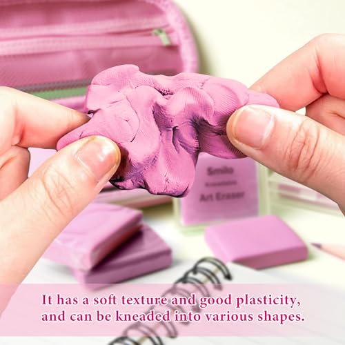 Smilo 8-Pack Pink Kneaded Erasers | Moldable & Dust-Free Putty Eraser | No Smudge Art Eraser with Case for Drawing - color: Pink