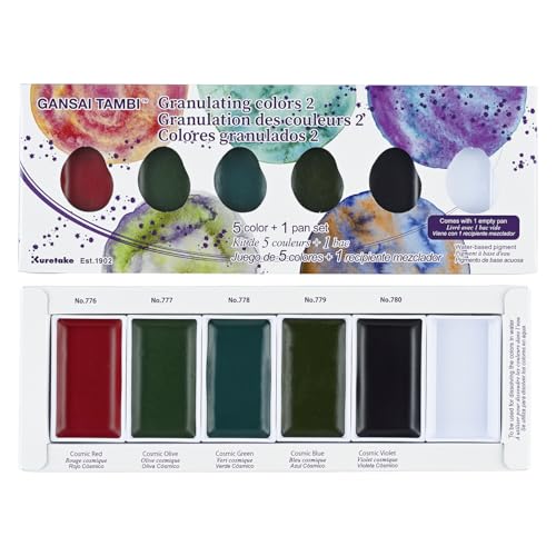 Kuretake GANSAI TAMBI GRANULATING COLOR II 5 colors set, Watercolor Paint Set, Professional-Quality for Artists and Crafters, AP-Certified, Made in Japan - style: Granulating II