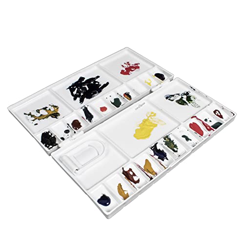 ZAHEPA Paint Tray, Large Paint Palette Box with Thumb Hole, Plastic Paint Tray Palette with 25 Compartments, 20 Wells & 5 Mixing Areas, Watercolor Mixing Tray with Plastic Lid Art Palette for Artists - style: Rectangle - 25 Compartments
