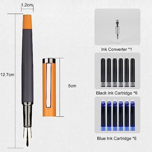 Fountain Pen Set – Fine Nib with 12 Ink Cartridges and Ink Refill Converter, Pen Gift Set for Writing Journaling Calligraphy– MU-12