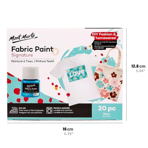 Mont Marte Signature Fabric Paint, 20pc x 0.7oz (20ml), Suitable for DIY Fashion and Homewares - color: 20 colors
