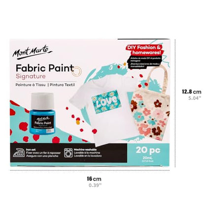 Mont Marte Signature Fabric Paint, 20pc x 0.7oz (20ml), Suitable for DIY Fashion and Homewares - color: 20 colors