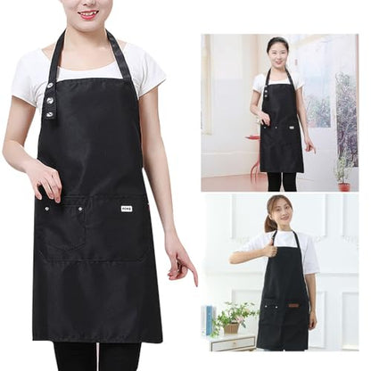Veemoon Waterproof Cooking Apron Unisex, Black Cloth Oil Proof Pinafore 31.05x27.51 Inch, Adjustable Back Ties Kitchen Restaurant Gardening Painting Hairstylist Apron