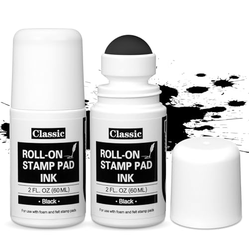 MotiMind 2 Pack Black Roll-on Stamp Pad Ink Refill 2 oz Roll-on Ink Refill Self Inking Stamps Pads for Foam Felt Stamp Pads Pad with Roller Ball - color: Black