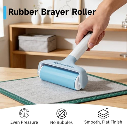 TECKWRAP Brayer Roller for Crafting, 4 PCS Rubber Roller Tool Set with Felt Squeegee, Flat Tweezers & Pin Pen for Iron-On, Inkjet Vinyl Stickers, Relief Printing, Printmaking, Stamping & Scrapbooking - color: Blue 4 set
