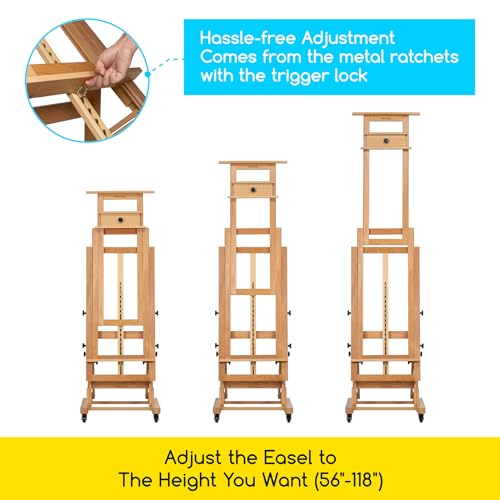 MEEDEN Movable Large H-Frame Painting Easel - Artist Studio Easel - Heavy Duty Art Easel Stand for Adults, Solid Beech Wood Easels, Holds Canvas Art Up to 78.7" High - color: Natural
