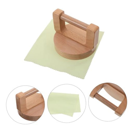 KHBUAB Beech Wood Printmaking Baren Round Ergonomic Handle and Cleaning Cloth, Wooden Lino Printing Press Tool for Beginner and Professional Block Printing Artists
