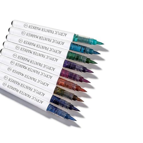 Acrylic Paint Markers, 9 Colors Acrylic Paint Pens Water Based and Soft Brush Tip for Wood Glass Eggs Rock Painting Canvas Stone Fabric DIY Crafts Art Supplies (Black) - color: Black