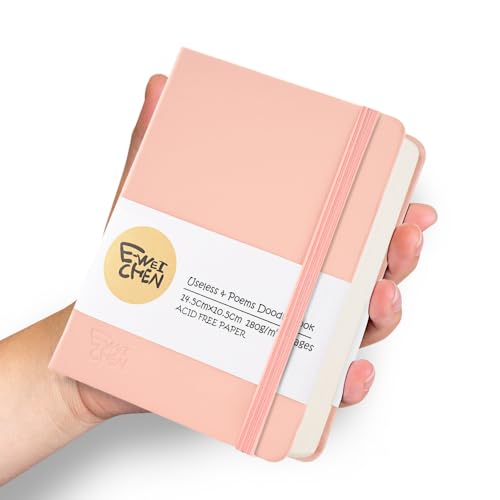 Hardcover 96Pages Blank Sketch Book for Drawing, Small 5.7x4.1 Pocket Journal Notebook for Travel, 180gsm Thick Paper Diary Notebooks for Work, PU Cover Memo for Writing. Pink - color: PU Cover-5.7x4.1in-Pink