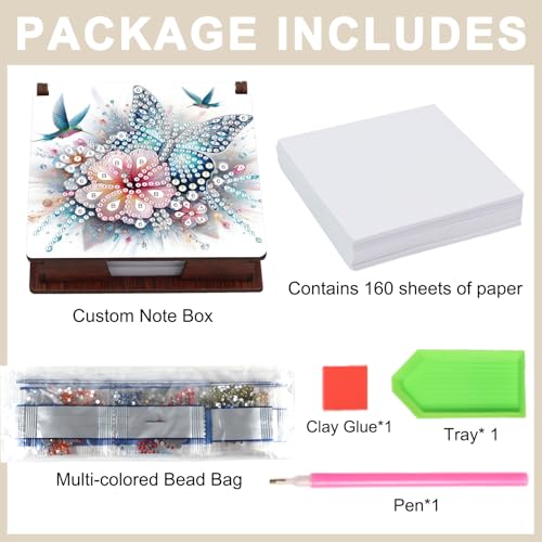 Diamond Painting Kit memo Box, Diamonds Art DIY Flower and Butterfly Patterns Sticky Note Box Special Shape Drill, with 160 Sticky Note, Ideal for Home Office Supplies, Handicrafts, Holiday Gifts - color: Flower and Butterfly