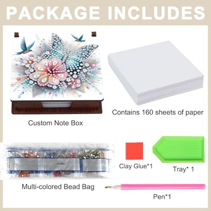 Diamond Painting Kit memo Box, Diamonds Art DIY Flower and Butterfly Patterns Sticky Note Box Special Shape Drill, with 160 Sticky Note, Ideal for Home Office Supplies, Handicrafts, Holiday Gifts - color: Flower and Butterfly