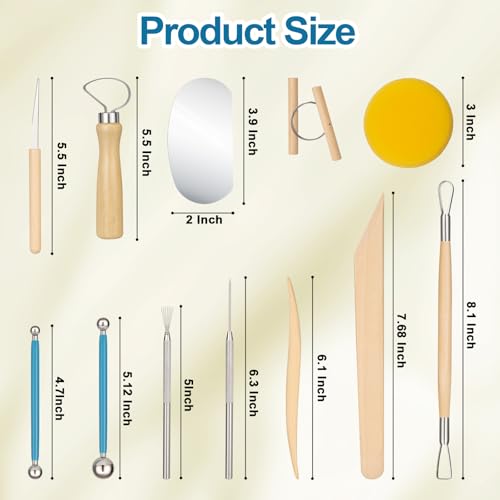 Amrules Clay Tools Kit, 12 PCS Pottery Tools, Practical Polymer Sculpting Tool Kit, Air Dry Clay Tool Set Suitable for Adults, Pottery Craft, Dotting, Drawing, Modeling, Shaping - color: Lightyellow-12Pcs