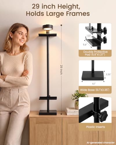 Adjustable Tabletop Easel Stand with Picture Frame Light, Picture Easels for Display Up to 29" H, Metal Picture Frame Holder Stand Table for Art, Photo (Black) - color: Black with Light 1Pack