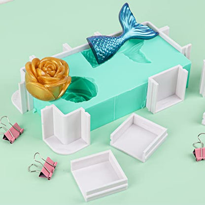 Nicpro Adjustable Molds Housing for Silicone & Resin Molds, Reusable Plastic Frame with Binder Clips & Double-Sided Tape for Soap & Candle Making