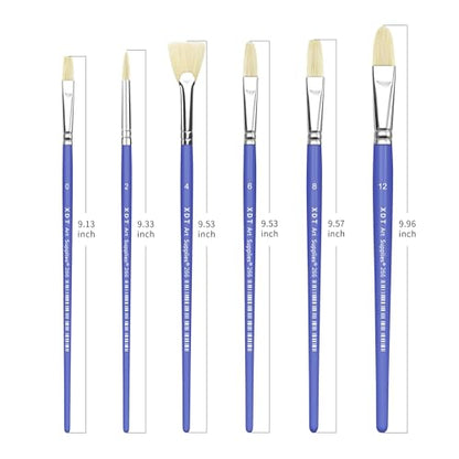 XDT#266 Filbert Artist Paint Brush 6 Piece Set Medium Stiff Hog Bristle Extra Long Handle #0#2#4#6#8#12, Acrylic Oil Watercolor - color: Blue