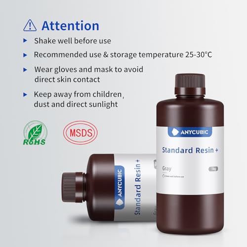 ANYCUBIC Upgraded Standard 3D Printer Resin, 405nm SLA Fast UV-Curing Resin, High Precision & Rapid Photopolymer for 8K Capable LCD/DLP/SLA 3D Printing (Grey, 1000g) - color: Grey, size: 1kg