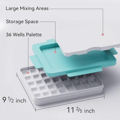 PHOENIX Watercolor Palette Box - 36 Well Large Empty Paint Palette with Lid and 3 Mixing Areas Palettes for Water Color, Gouache, Acrylic & Water Based Paints 12x10 Inch