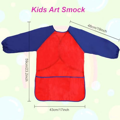 2 Pack Kids Art Smock Waterproof with Long Sleeve and 3 Roomy Pockets Artist Children Aprons for Toddlers Age 3-8 Painting Crafts（Green+ Red） - color: 2 Pack Green+ Red