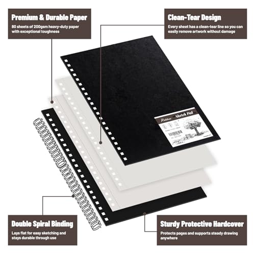 KAKKUE 8.5" x 11" 200 GSM Premium Mixed Media Sketchbook, 80 Sheets (160 Pages), Hardcover Spiral Bound Drawing Pad, Acid-Free Thick Artist Paper for Watercolor, Illustration & Professional Sketching - size: 8.5*11 inch(80 Sheets)