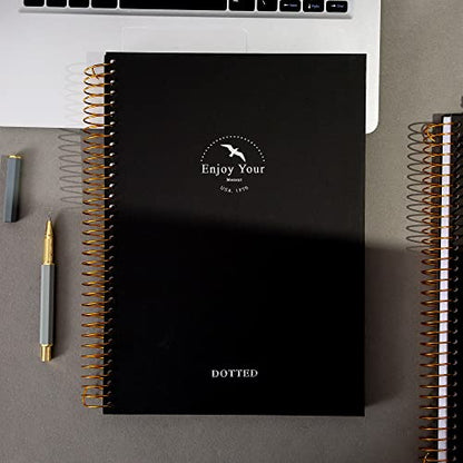 FLYING EAGLE Spiral Dot Grid Notebook Journal 8.5 x 11 Large Dotted Paper Notebook 210 Pages Hardcover Spiral Notebook for Men Women, Black - color: Black, size: dotted