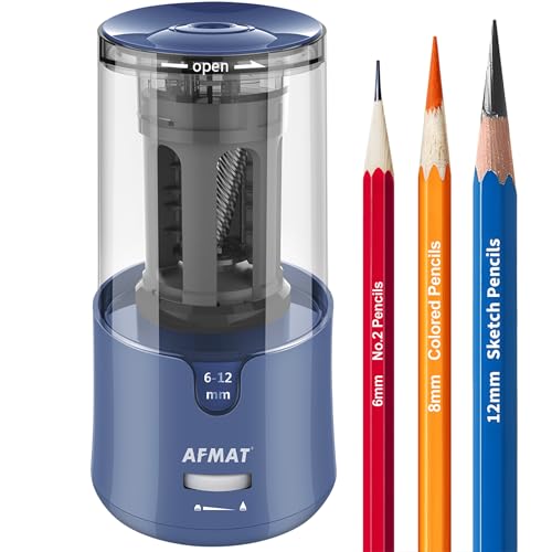 AFMAT Electric Long Point Pencil Sharpener for Artist, Auto Stop & Fast Sharpening, 8-17mm Super Long Point, Artist Pencil Sharpener Plug in for φ6-12mm Charcoal/Drawing/Sketching/Colored Pencils