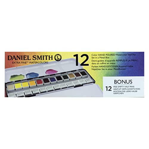 Daniel Smith Color Hand Poured Pan Set in a Metal Box with Bonus 12 Empty Half Pans, 1 Unit (Pack of 1) - style: Set of 12 colors with metal case and 12 empty containers
