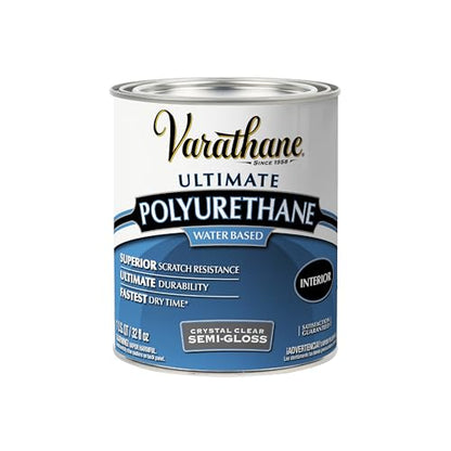 Varathane Water-Based Crystal-Clear Ultimate Polyurethane | Interior Wood Protection | Fast Dry Time | Easy Clean Up | Semi-Gloss | Quart - color: Semi-Gloss, size: 1 Quart (Pack of 1)