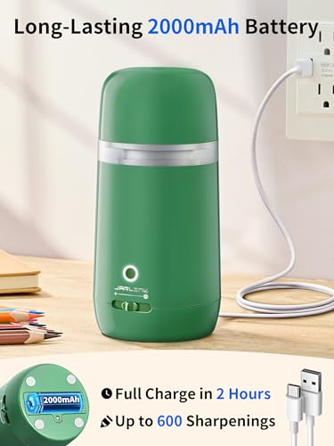 JARLINK Automatic Electric Pencil Sharpener - Hands-Free Operation, 3 Sharpness Modes, 3-Second Sharpening, Rechargeable & Portable for 7-12mm Pencils, Ideal for Classroom and Home Use (Green) - color: Green