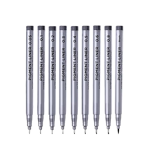 Precision Micro-Line Pens, Set of 9 Size Black Micro-Pen Fineliner Ink Pens, Quick Drying Ink Waterproof Archival Ink Multiliner Pens for Artist Illustration, Sketching, Technical Drawing, Calligraphy