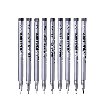 Precision Micro-Line Pens, Set of 9 Size Black Micro-Pen Fineliner Ink Pens, Quick Drying Ink Waterproof Archival Ink Multiliner Pens for Artist Illustration, Sketching, Technical Drawing, Calligraphy