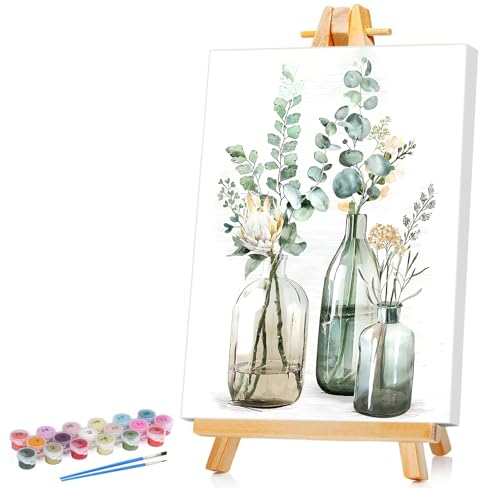 Ginkko Framed Paint by Number Kits for Adults, Beginners & Kids Ages 8-12, 8×12 Inch Flower DIY Acrylic Canvas Painting with Paints & Brushes, Original Art Decor Gift for Home Wall - color: Bottleflower framed, size: 8x12 Inch