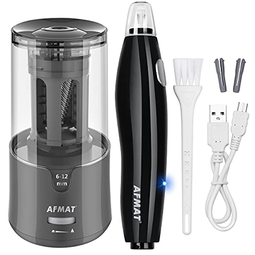 AFMAT Electric Pencil Sharpener for Colored Pencils, Auto Stop, Super Sharp & Fast, AFMAT Electric Eraser Kit,140 Eraser Refills, Rechargeable Electric Erasers for Drafting, Drawing, Crafts, Arts