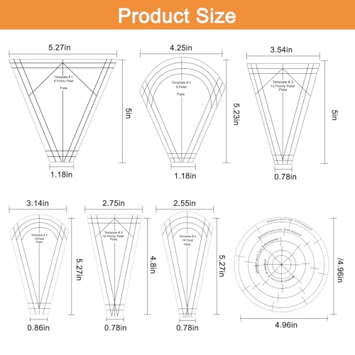 EEEKit 10 PCS Dresden Quilt Templates, Acrylic Quilting Template Ruler with Different Shapes, Triangle Rulers for Quilting and Sewing