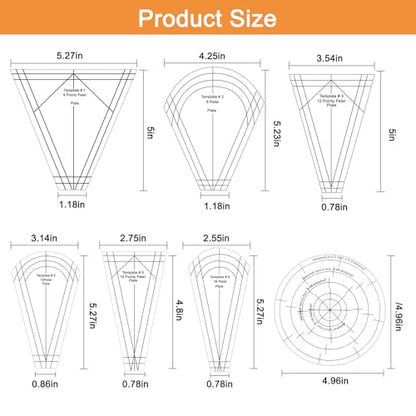 EEEKit 10 PCS Dresden Quilt Templates, Acrylic Quilting Template Ruler with Different Shapes, Triangle Rulers for Quilting and Sewing