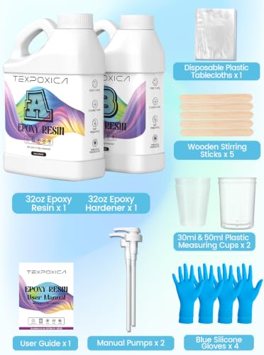 Epoxy Resin 64OZ Kit,Crystal Clear,Self Leveling,Bubble-Free,Anti-Yellowing Easy Mix 1:1,Suitable for Art Casting,Wood & Molds,Jewelry Projects,DIY Gifts - size: 64OZ