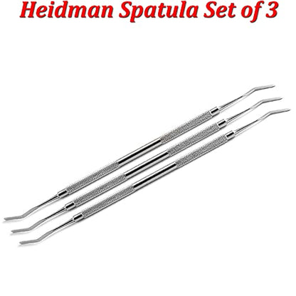 MEDSPO Professional Dental Carvers | Cement Spatula Stock Knife | Single Double End | Sculpting Wax Modeling Mixing | Lab Tools (Heidman Spatula Set of 3)