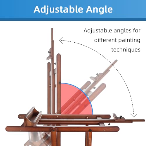 Falling in Art Extra Large H-Frame Studio Easel, Solid Beechwood Artist Easel with Storage Tray, Adjustable Canvas Holder Stand with Rolling Wheels for Painting Adult (Walnut) - style: Studio Easel Walnut