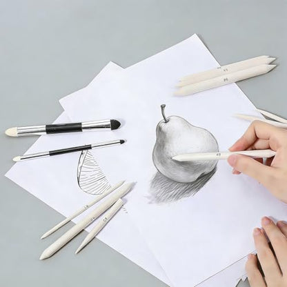 30 Pcs Oil Pastel Blending Tools, Blending Stumps and Tortillons Set for Rub and Buff with Sponge Replacement Heads Artists Students Sketching Drawing