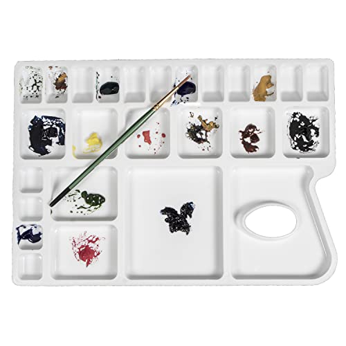 ZAHEPA Paint Tray, Large Paint Palette Tray with Thumb Hole, Plastic Paint Tray Palette with 16 Color Compartments, 8 Mixing & 2 Water Storage Areas, Watercolor Mixing Tray, Art Palette for Artists - style: Rectangle - 16 Compartments
