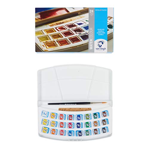 Van Gogh Watercolor Paint Set, Plastic Pocketbox, 24-Half Pan General Selection - color: 24 General (Plastic Pocketbox), style: Half Pan