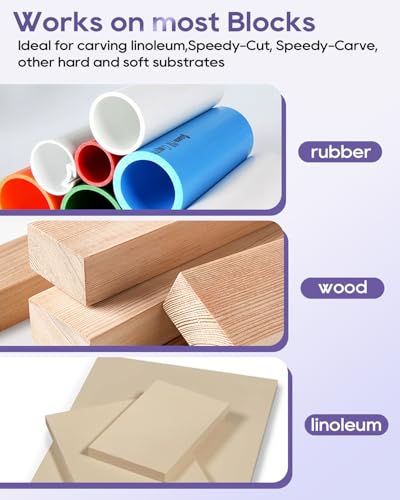 UCEC 1+1+1+12 Pack Linocut Carving Tools Linoleum Cutter for Block Printing Supplies Linocut Tools & Beginners 6 Blades Universal Size Purple With A Brayer Roller(4 Inch)