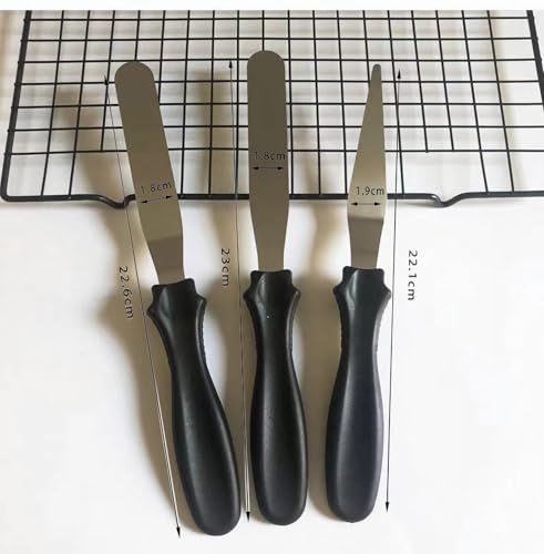 Cake Cream Spatulas, 3 Pieces of Cake Angled Spatula with Stainless Steel, Professional Cake Decorating, Pastry & Baking, Icing Frosting Cream Chocolate Cake Spatula (3 Pcs Black) - color: 3 Pcs Black
